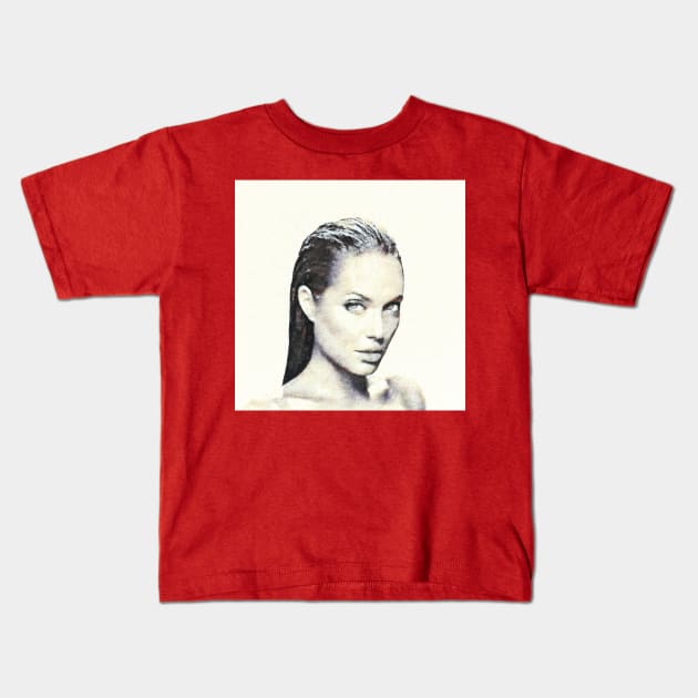 Portrait of Angelina Jolie Kids T-Shirt by happyantsstudio